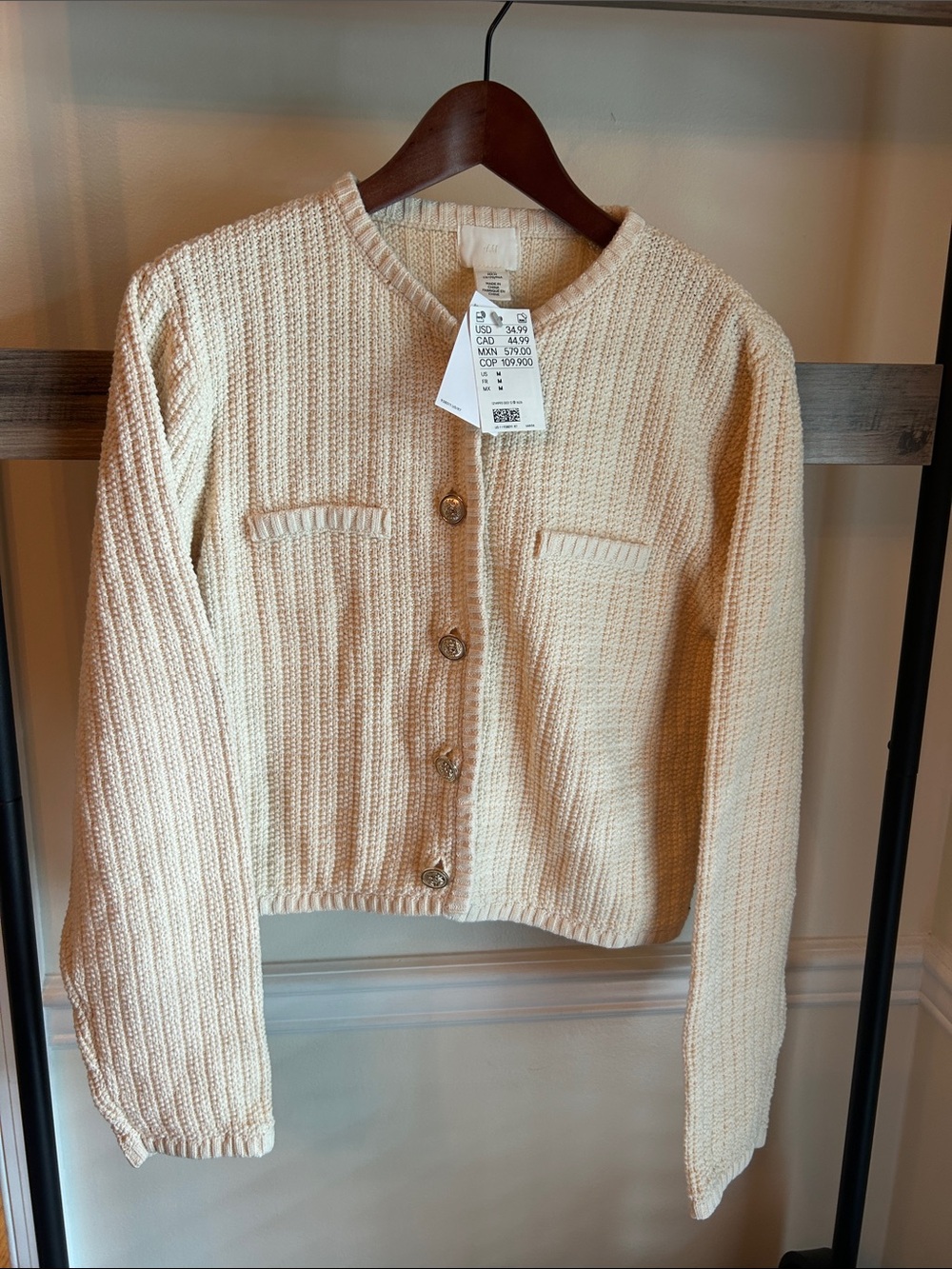 H&M Cream Ribbed Button-Up Women's Cardigan
